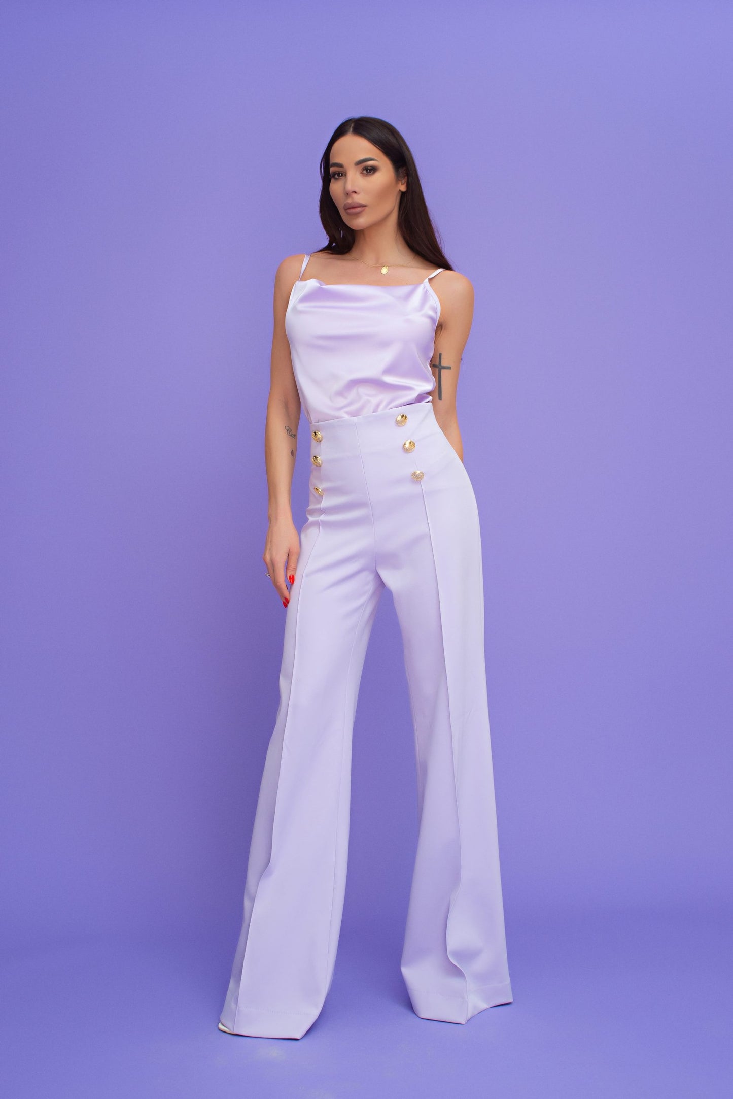 Разкроен Панталон с Копчета "Lilac"